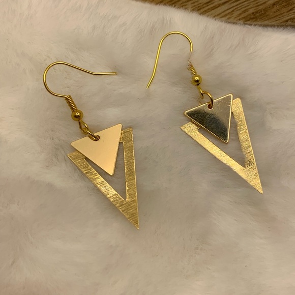 Gold Triangle Earrings - Picture 3 of 4